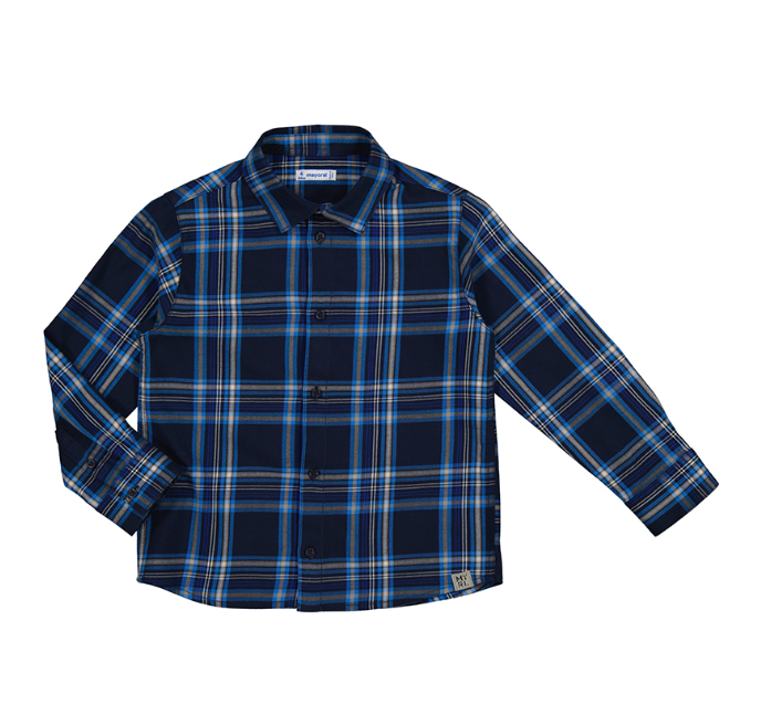 Long Sleeve Checked Shirt- Cerulean