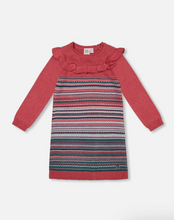 Load image into Gallery viewer, Jacquard Stripe Sweater Dress in Mauve Glow
