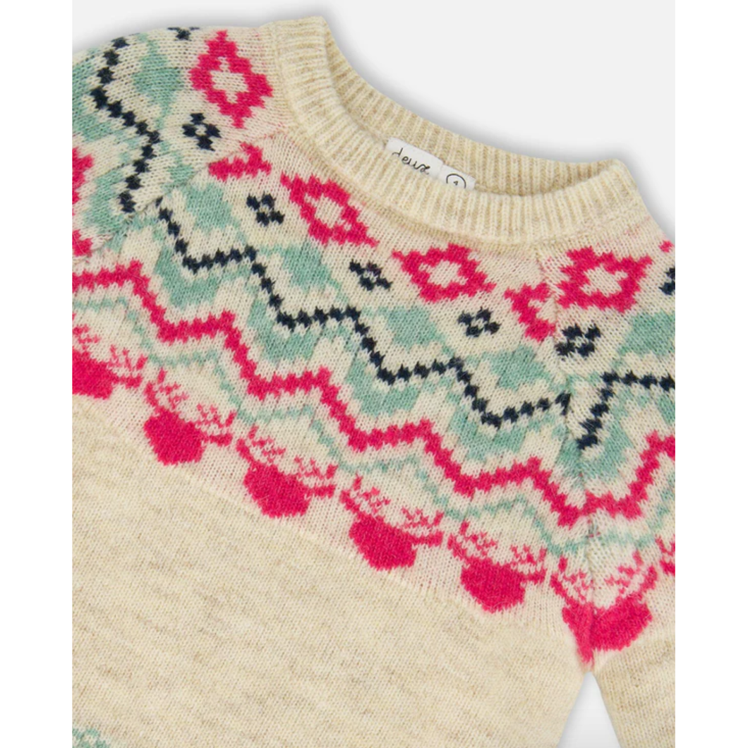 Norwegian Jacquard Knitted Sweater in Off White