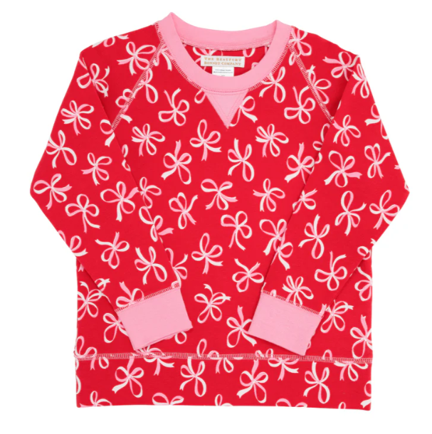 Cassidy Comfy Crewneck - Bustling Bows/ Hamptons Hot Pink