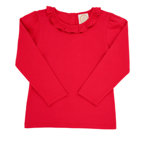 Reece Ruffle Shirt (LS Pima)- Richmond Red