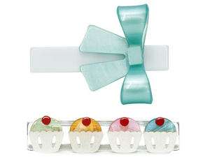 Cupcakes & Karen Bow Pearlized Hair Clips