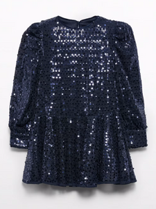 Girls Sequins Dress - Navy Blue