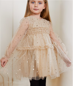 Girls Star Tulle Dress - Wheat