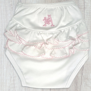 Cotton Bloomers w/ Ruffles- White w/ Pink