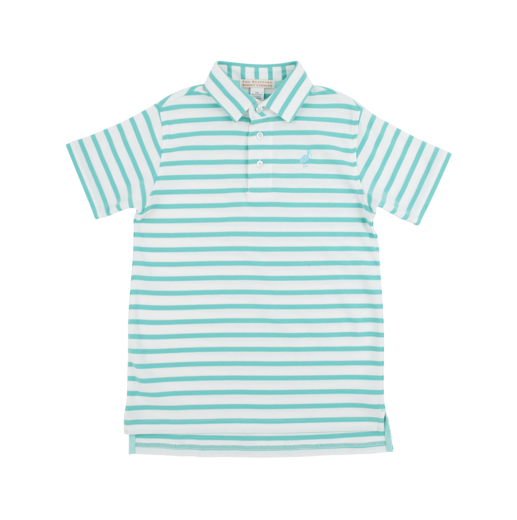 Prim & Proper Polo SS- Turks Teal Stripe/ Edisto Egg Blue