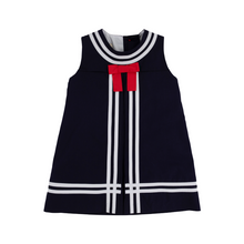 Load image into Gallery viewer, Madge Main Sail Dress- Nantucket Navy/ WAW/ Richmond Red
