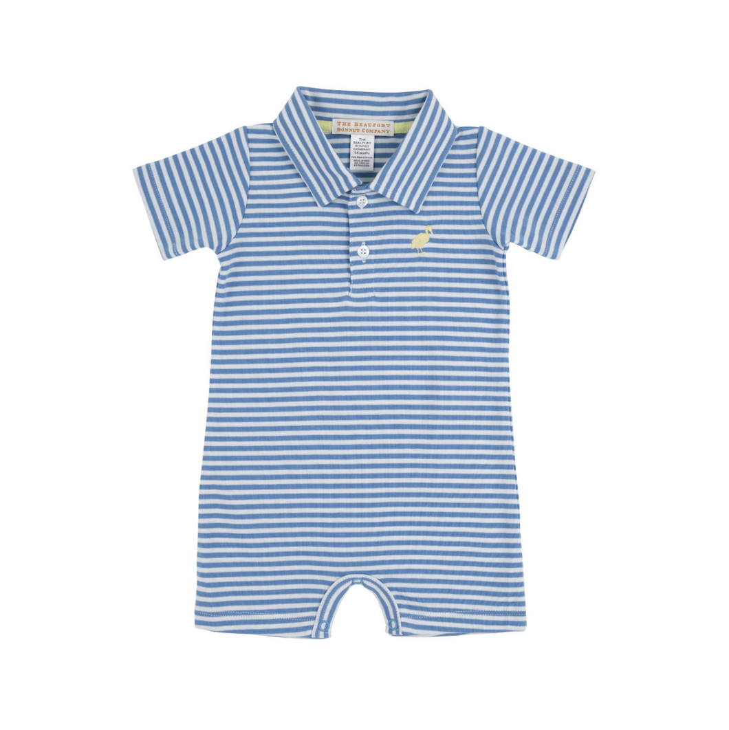 Sir Propers Romper Pima- Barbados Blue Stripe/ Bellport Butter Yellow