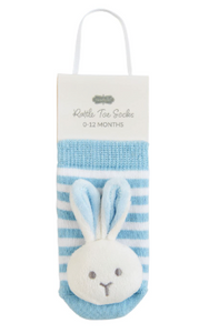 Bunny Rattle Toe Socks- Blue