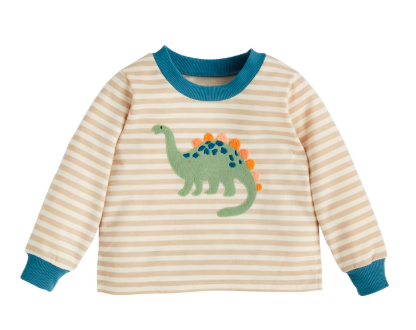 Dino Sweatshirt- Cream/Sand Stripe