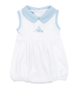 My First Sailboat Embroidered Collared Bubble-Blue