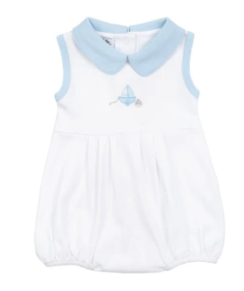 My First Sailboat Embroidered Collared Bubble-Blue
