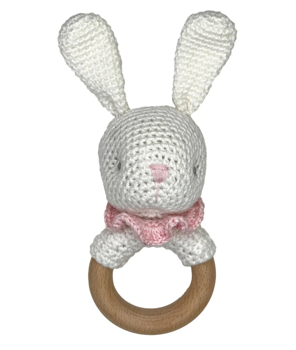 Bunny Crochet Ring Rattle- Pink