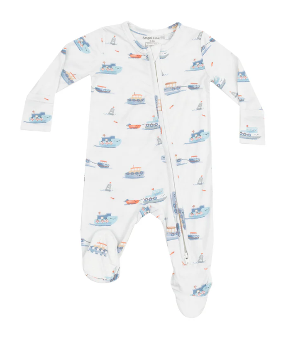 Bubbly Tugboats 2 Way Zipper Footie