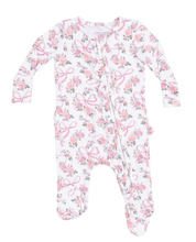 Load image into Gallery viewer, Ribbon &amp; Flowers 2 Way Ruffle Zipper Footie
