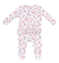 Load image into Gallery viewer, Ribbon &amp; Flowers 2 Way Ruffle Zipper Footie
