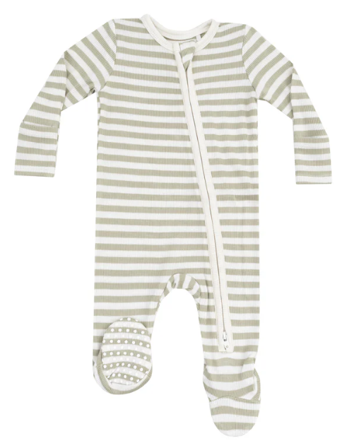 Stripe Sage 2 Way Zipper Footie