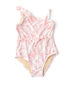 Shell Swimsuit-Seaside Toile Pink