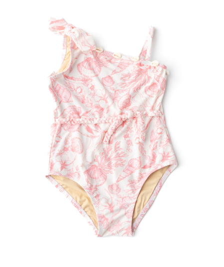 Shell Swimsuit-Seaside Toile Pink