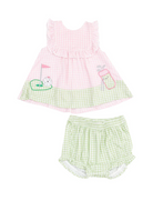 Golf Applique Ruffle Set-Pink Gingham