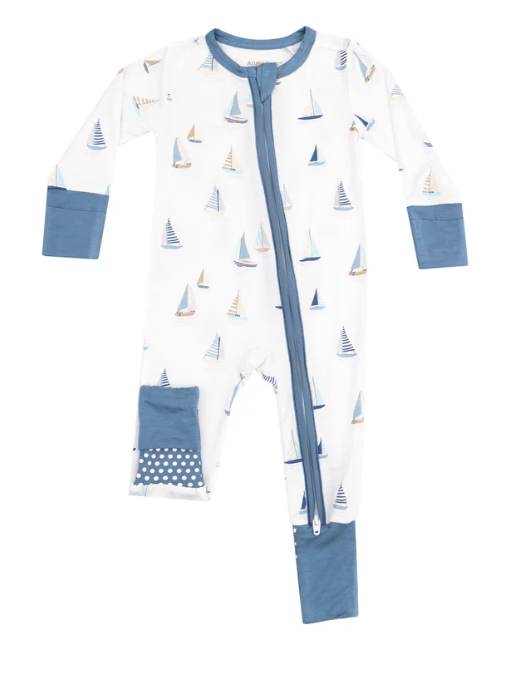 Sailboats Blue 2 Way Zipper Romper
