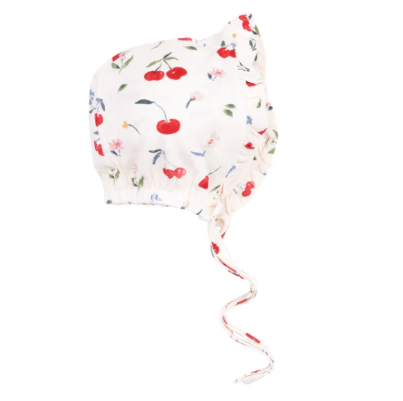 Watercolor Cherries w/ Ruffle Bonnet