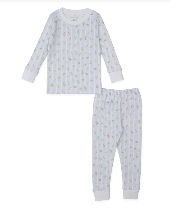 Ribbon Stripe Bouquets Pajama Set-Blue
