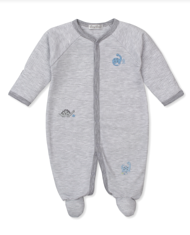 Dinosaur Era Snap Footie-Grey Stripe