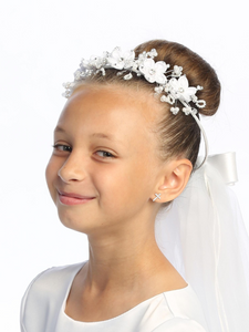 Veil- Satin Flowers & Rhinestones