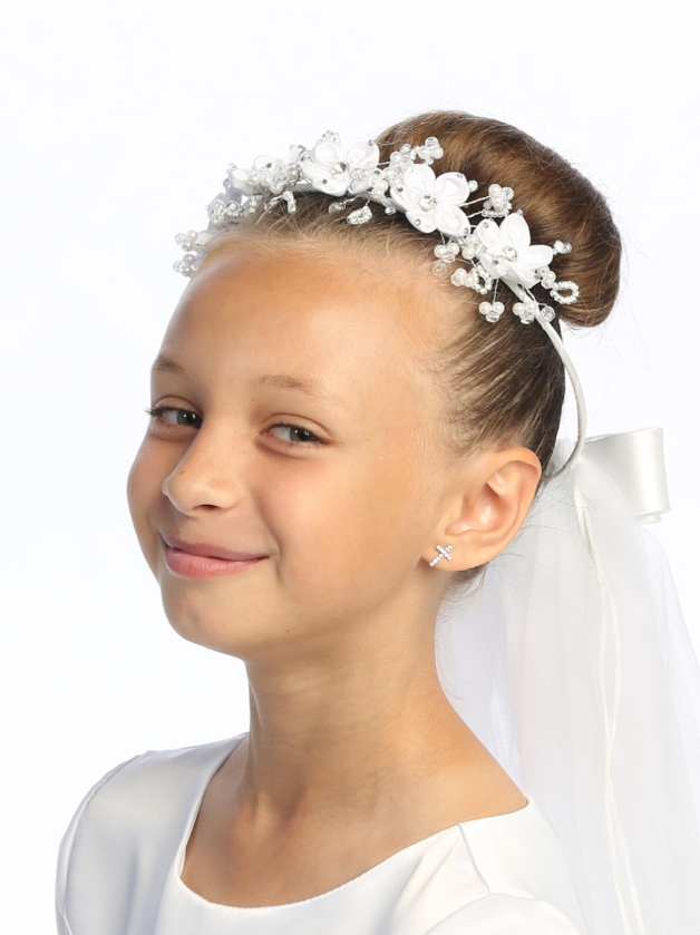 Veil- Satin Flowers & Rhinestones