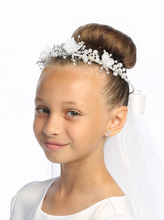Load image into Gallery viewer, Veil- Organza Flowers, Pearls &amp; Rhinestones
