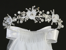 Load image into Gallery viewer, Veil- Organza Flowers, Pearls &amp; Rhinestones
