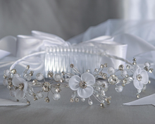 Load image into Gallery viewer, Veil- Organza Flowers, Pearls &amp; Rhinestones
