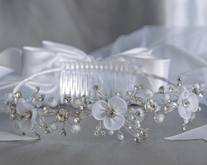 Veil- Organza Flowers, Pearls & Rhinestones