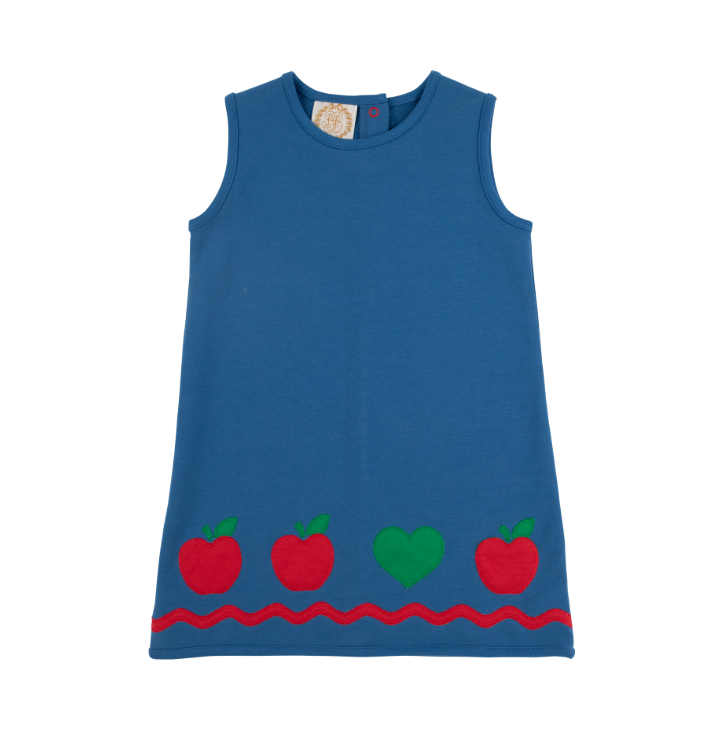 Annie Apron Dress- Wood Boat Blue/RR/Apples & Heart