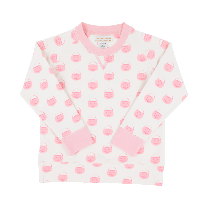 Cassidy Comfy Crewneck Sweatshirt- Vintage-Prep Pumpkin Pails/Sandpearl Pink