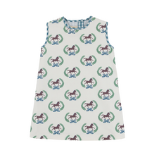 Load image into Gallery viewer, Annie Apron Dress- Highland Horses/Barnsley Blue Gingham
