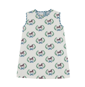 Annie Apron Dress- Highland Horses/Barnsley Blue Gingham