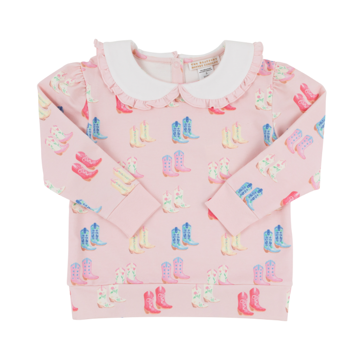 Maude`s Ruffle Cassidy Comfy Crewneck Sweatshirt- Cute to Boot/PBP