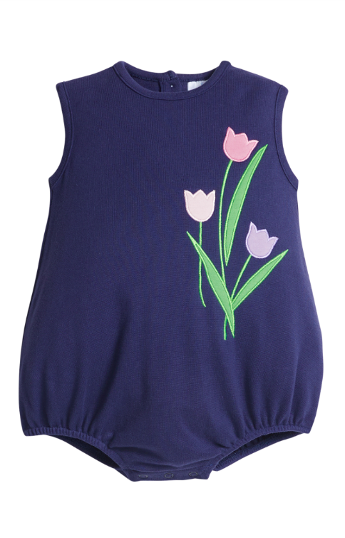 Tulips Applique Bubble- Dk Blue