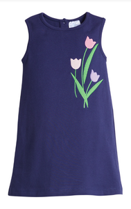 Tulips Applique Jumper- Dk Blue