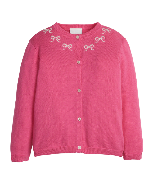 Embroidered Essential Cardigan- Pink Bows