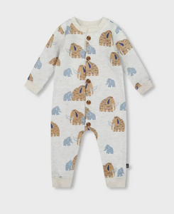 Printed Mammoths Button Up Jumpsuit- Beige