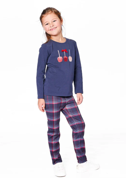 Apples Tee & Plaid Leggings Set- Mood Indigo