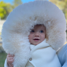 Load image into Gallery viewer, Knit Jacket w/ Faux Fur Hood- Cream
