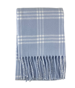 Windowpane Check Flannel w/ Fringe- Blue