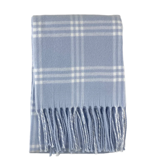 Windowpane Check Flannel w/ Fringe- Blue