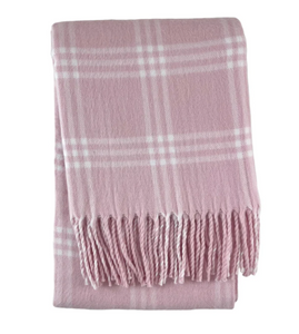 Windowpane Check Flannel w/ Fringe- Pink