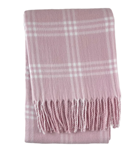 Windowpane Check Flannel w/ Fringe- Pink