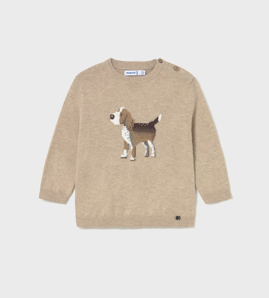 Baby Intarsia Sweater Dog- Beige